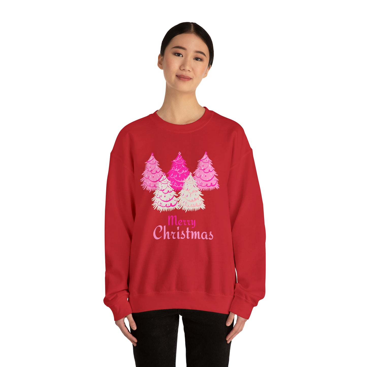 Merry Christmas Pink Trees Unisex Heavy Blend Crewneck Sweatshirt