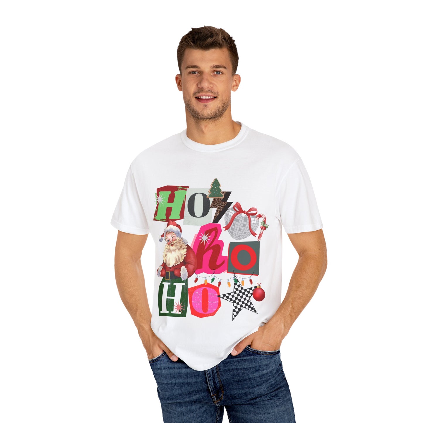 Ho Ho Ho Retro Christmas collage comfort colors Unisex T-Shirt | Festive Gift, Christmas Apparel, Santa Design, Casual Wear, Unisex Holiday Tee