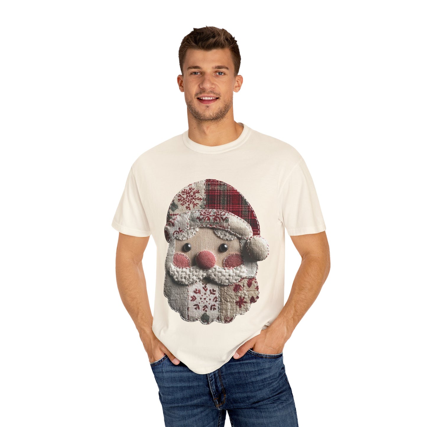Patchwork Santa T-Shirt | Unisex Holiday Tee | Cute Christmas Gift, Festive Apparel, Winter Outfits, Casual Style