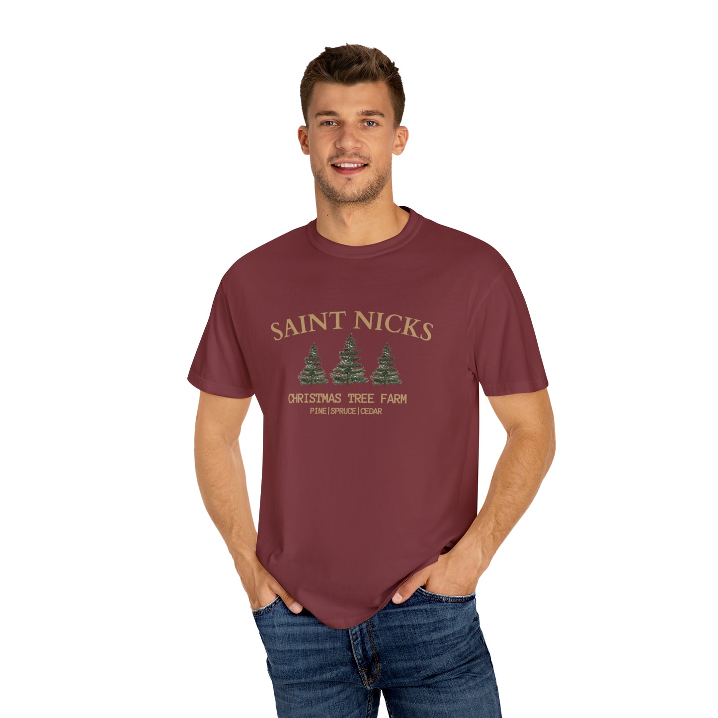Saint Nicks Christmas Trees Unisex Garment-Dyed T-shirt