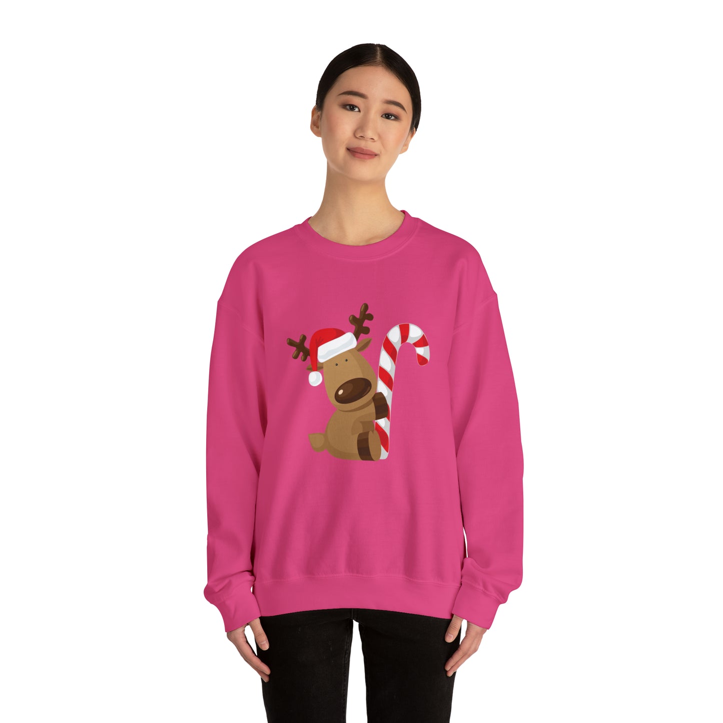 Reindeer Candy Cane Unisex Heavy Blend Crewneck Sweatshirt