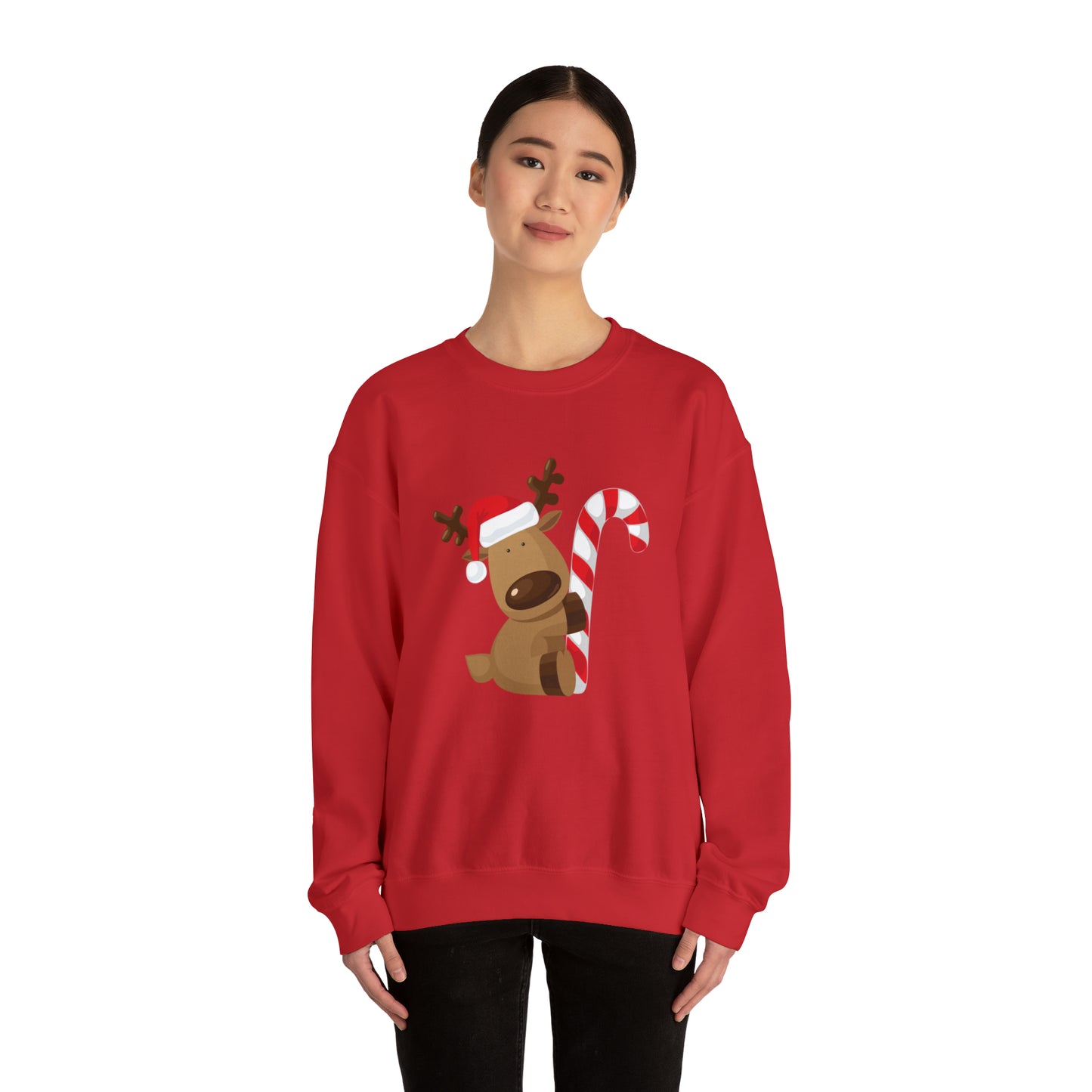 Reindeer Candy Cane Unisex Heavy Blend Crewneck Sweatshirt