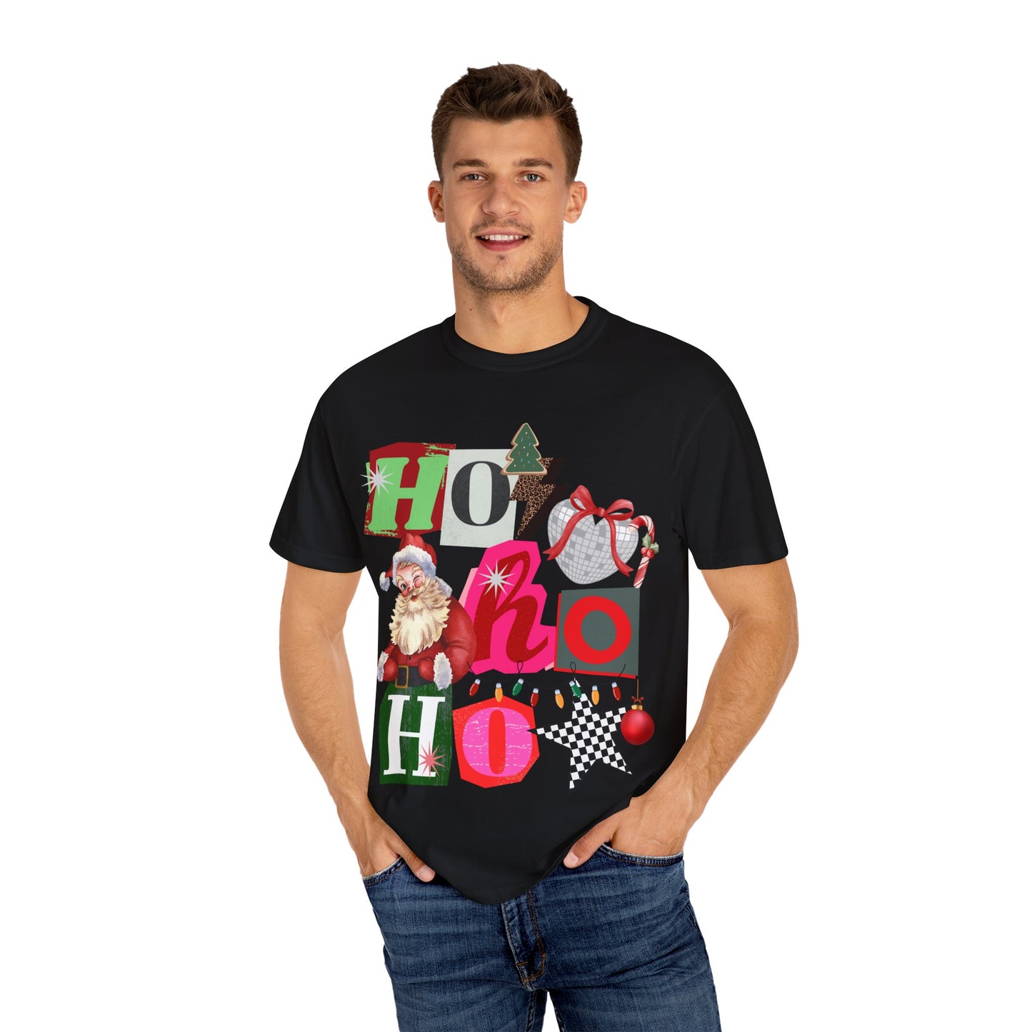 Festive Retro Santa T-Shirt | Ho Ho Ho Holiday Tee, Christmas Shirt, Unisex Tee, Gift for Him/Her, Cozy Winter Apparel