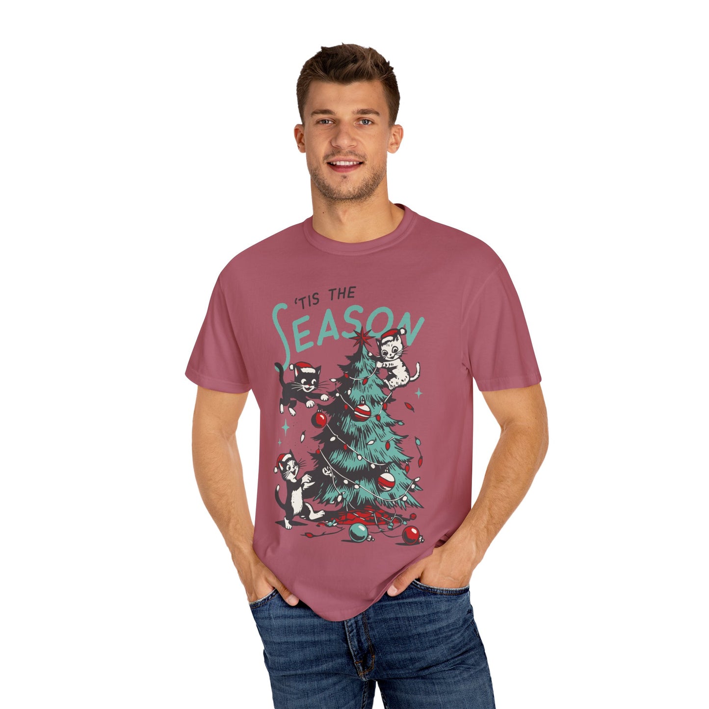 Holiday Cat T-Shirt - "'Tis The Season" Unique Unisex Tee, Christmas Gift, Cat Lovers Shirt, Festive Apparel, Fun Winter Style