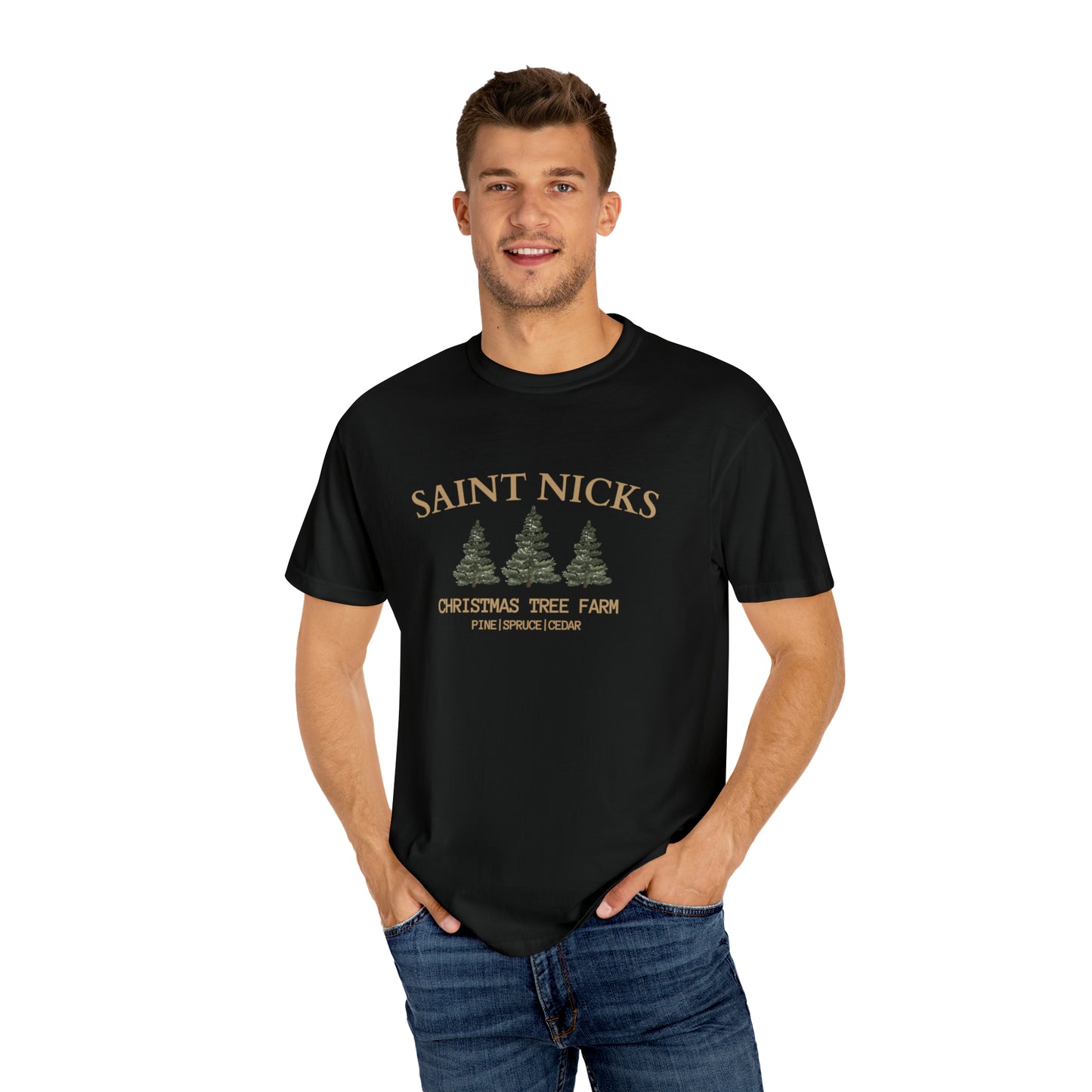Saint Nicks Christmas Trees Unisex Garment-Dyed T-shirt