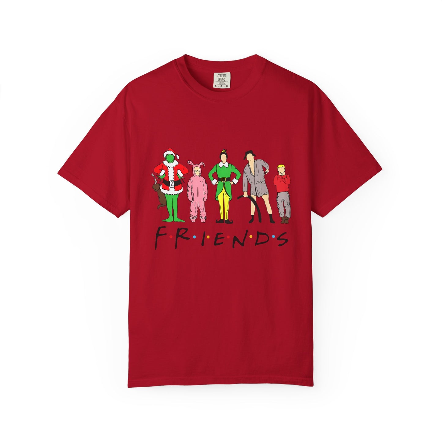 Friends Character Holiday T-shirt | Unisex Christmas Apparel, Gift for Friends Lovers, Casual Outfit, Seasonal Wear, Fan Merchandise