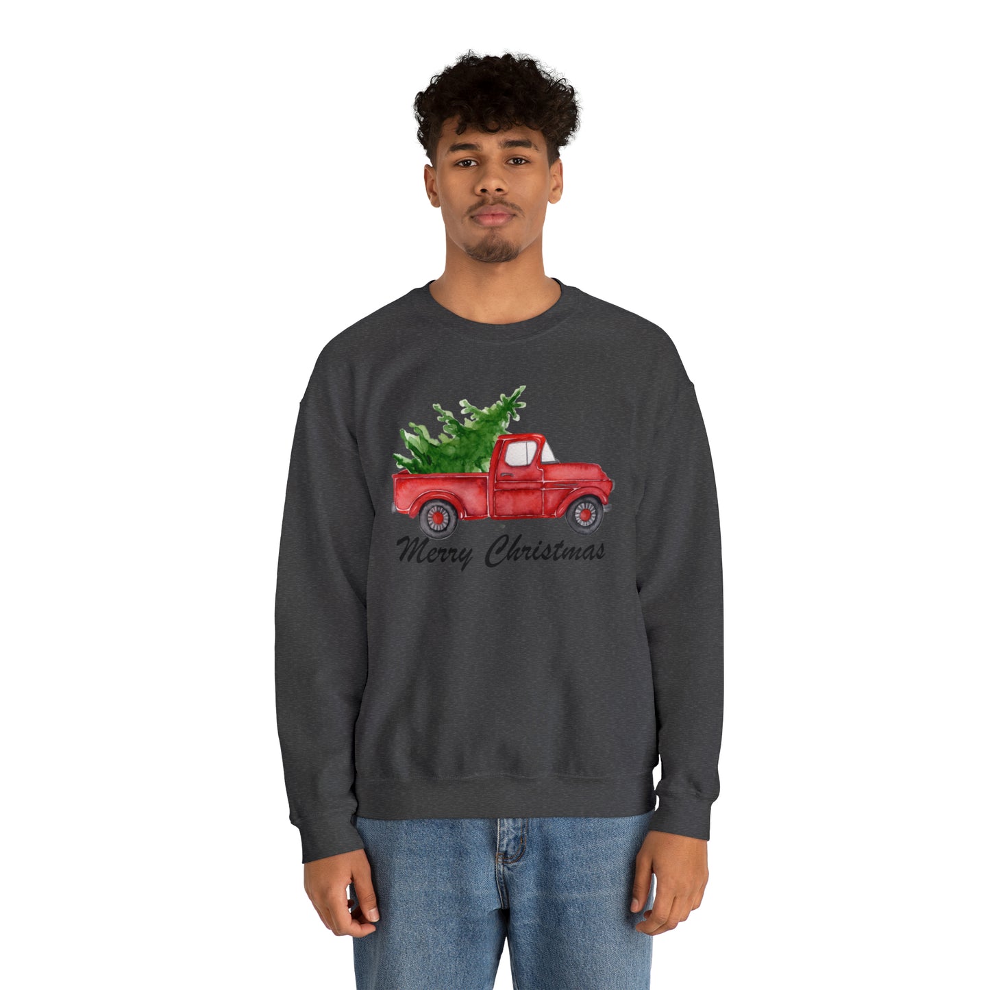 Merry Christmas Red Truck Unisex Heavy Blend Crewneck Sweatshirt