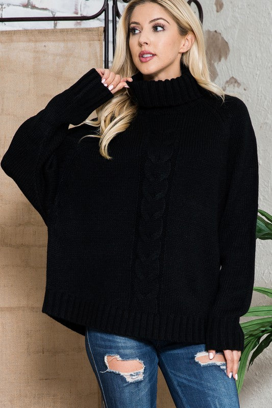 Solid Long Sleeve Turtleneck Sweater