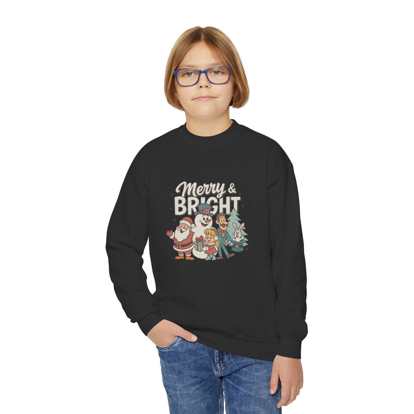 Youth Merry & Bright Sweatshirt, Kids Christmas Sweatshirt, Festive Crewneck, Holiday Gift for Children, Winter Apparel
