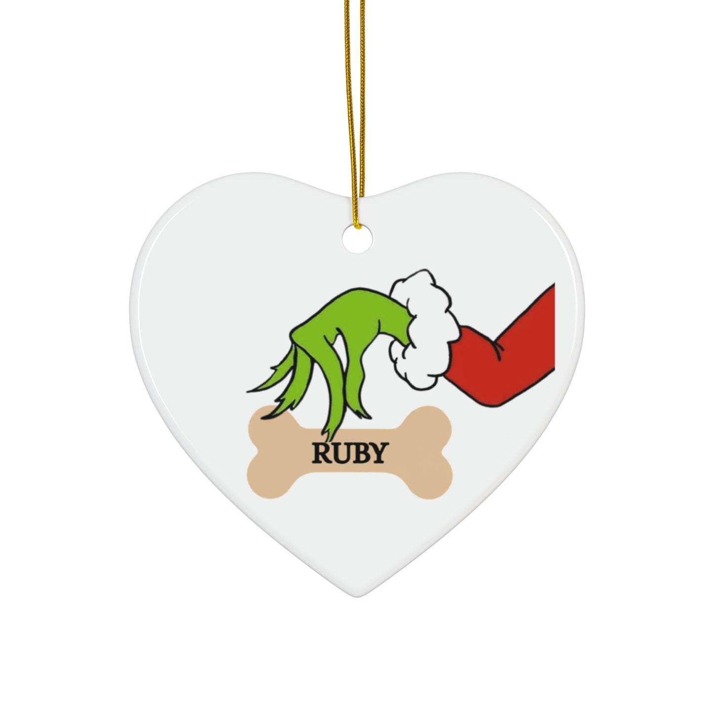 Custom Grinch and dog bone Ornament, Ceramic Ornament