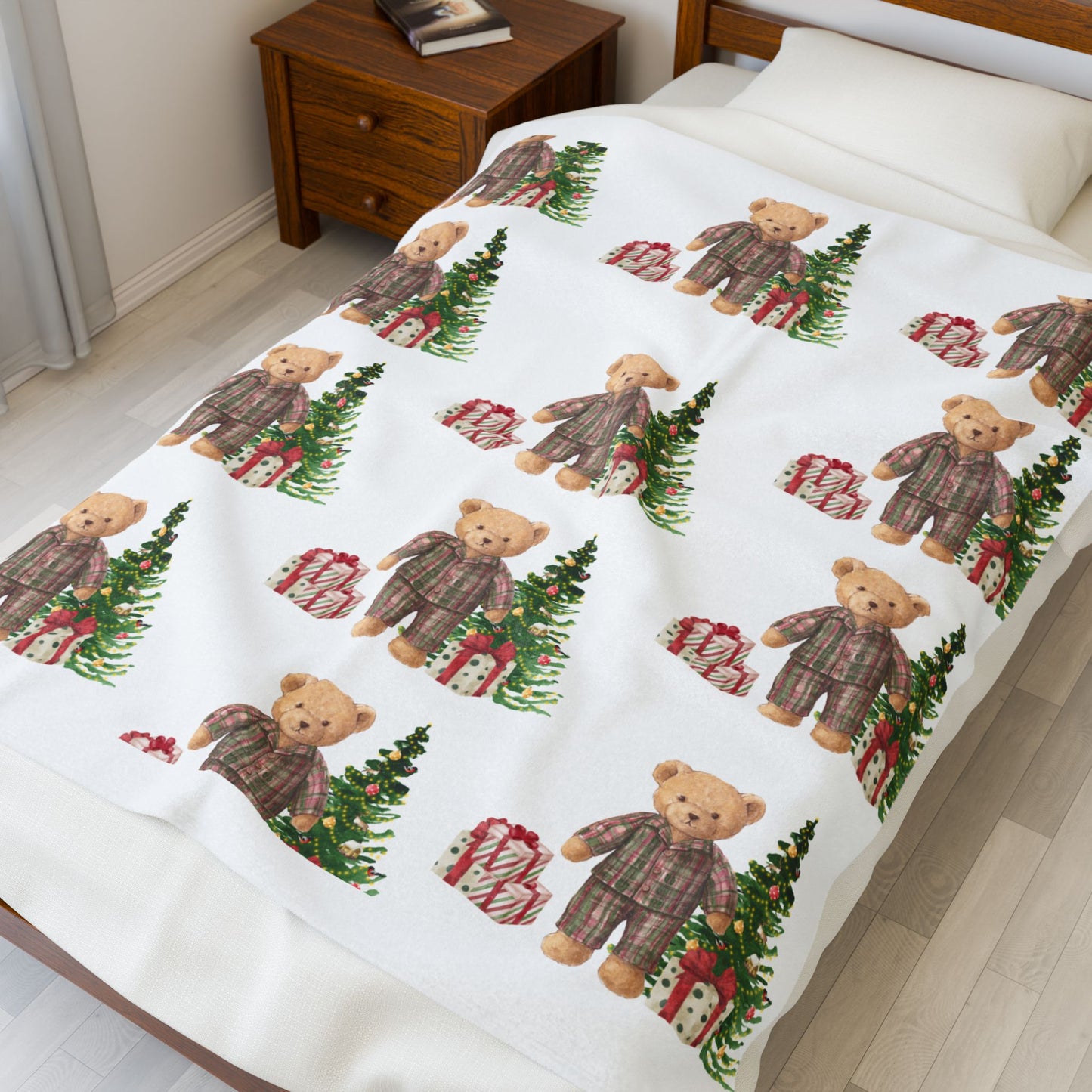 Christmas Cozy Teddy Bear Blanket - Snuggly Kids Plush Throw, Holiday Gift, Nursery Decor, Cute Baby Blanket, Christmas Blanket