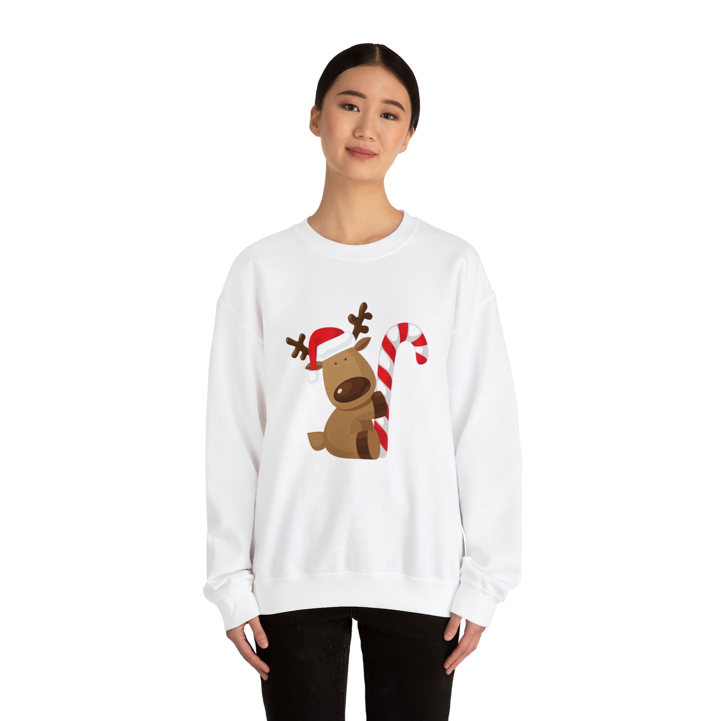 Reindeer Candy Cane Unisex Heavy Blend Crewneck Sweatshirt