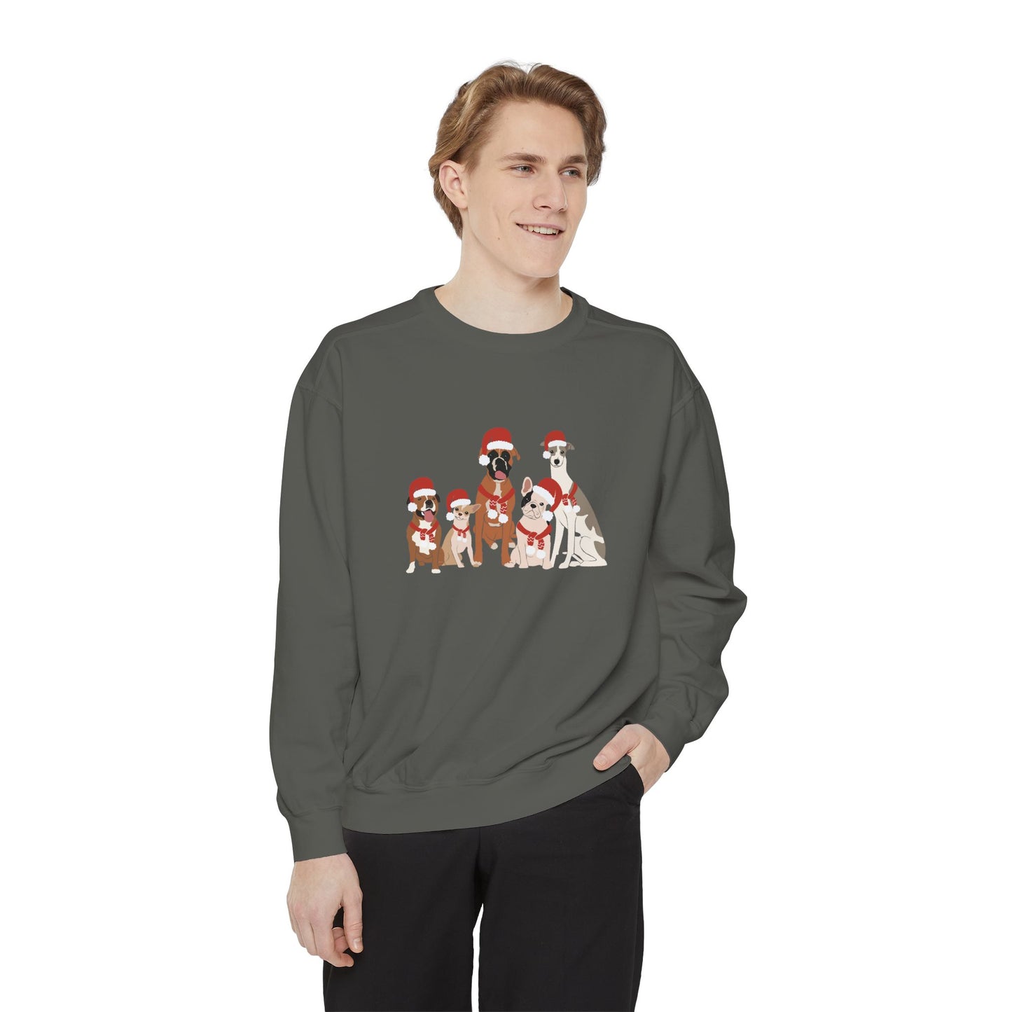 Santa Dogs Comfort colors Sweatshirt, Cozy Holiday Apparel, Pet Lover Gift, Christmas Sweater, Unisex Sweatshirt, Cute Dog Design