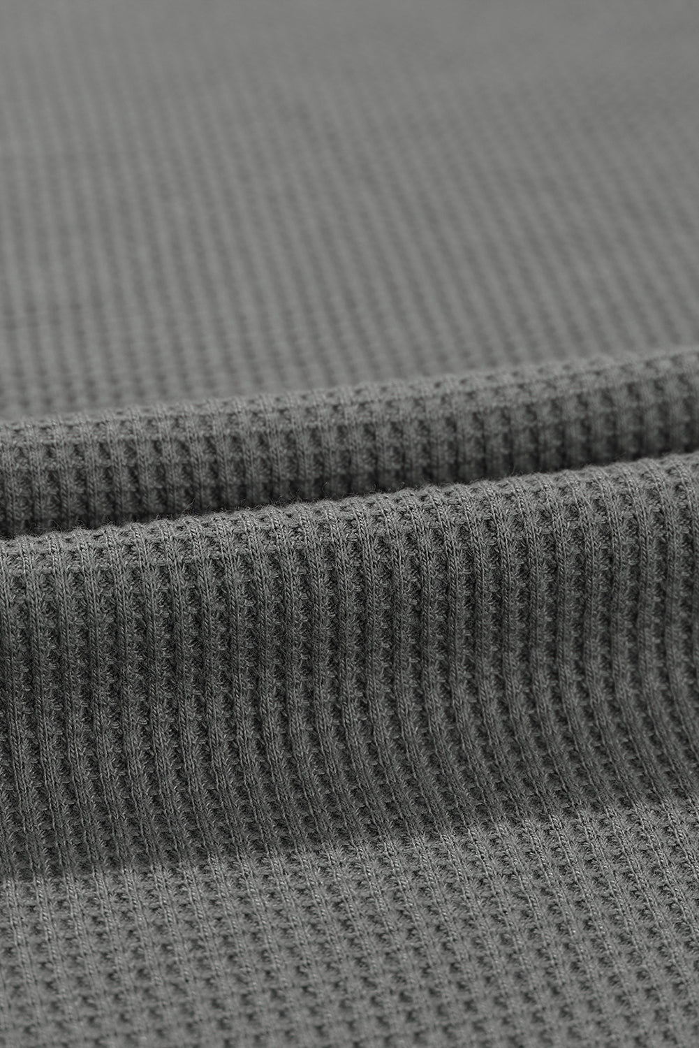 Gray Exposed Seam Patchwork Bubble Sleeve Waffle Knit Top